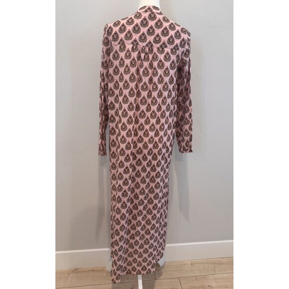 Roller Rabbit Paisley Print Caftan Dress Women’s S Pink Multi Side Slits Buttons - Picture 3 of 12